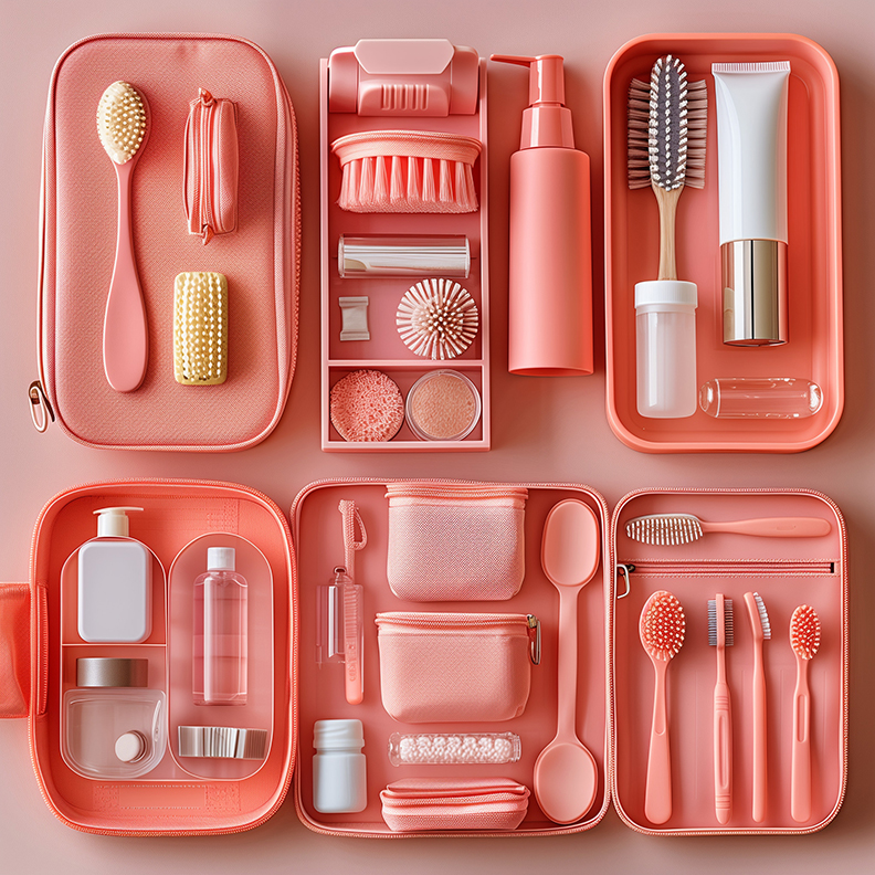 pink travel personal care items