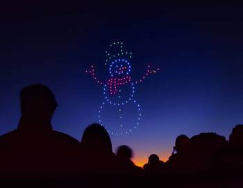 Drones in the sky in the shape of a snowman