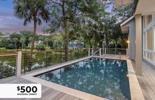 Beautiful private pool overlooking the pond