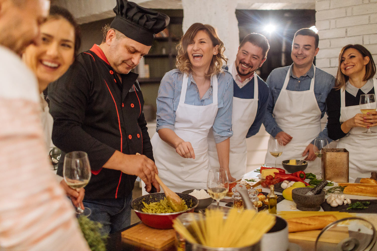 group taking a cooking class